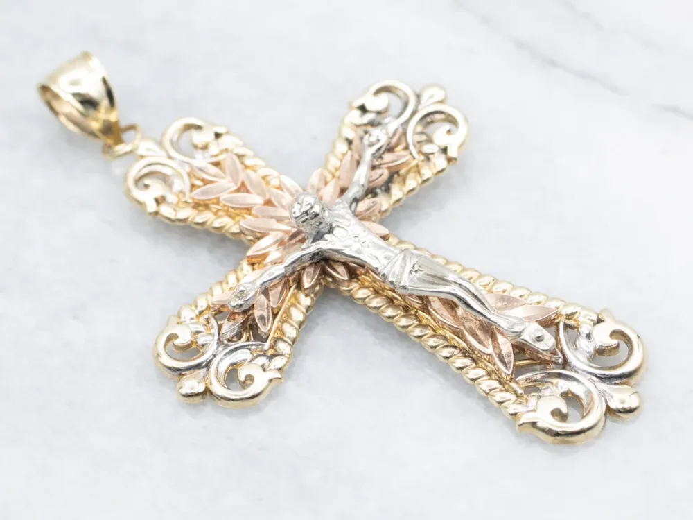 Ornate Tri Color Verguld Crucifix Pendant