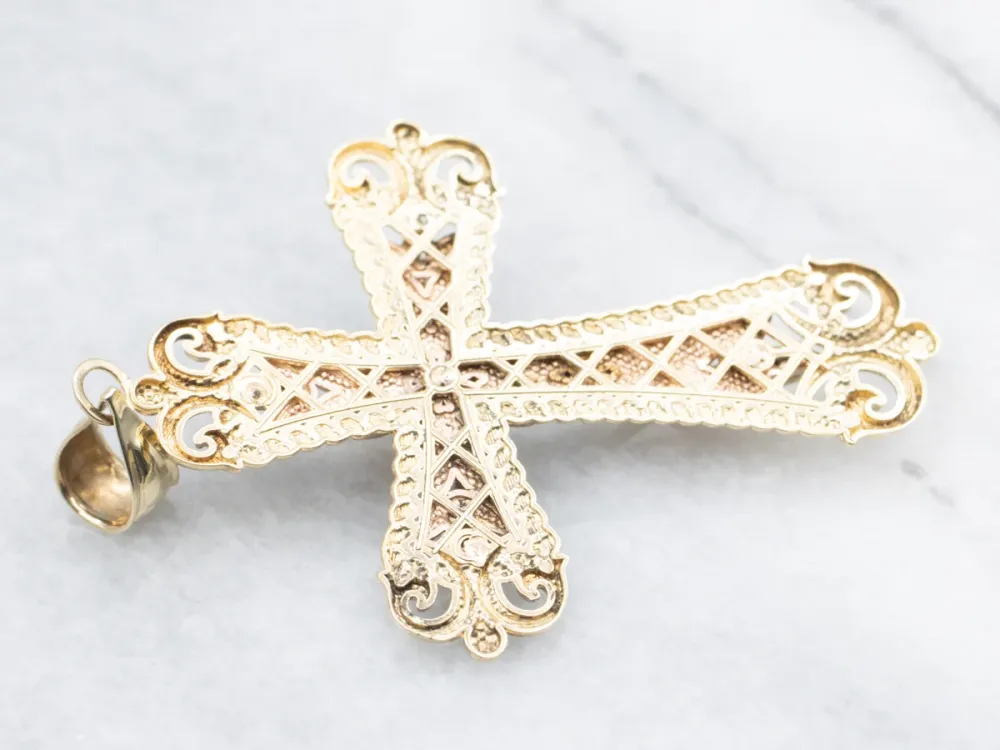 Ornate Tri Color Verguld Crucifix Pendant