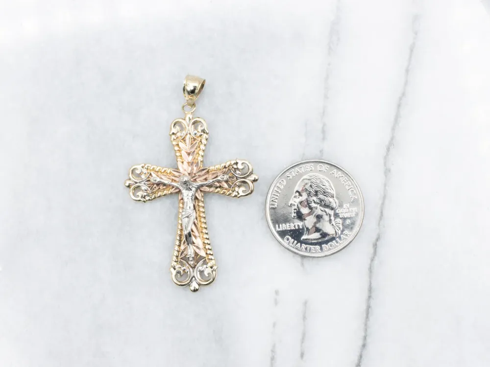 Ornate Tri Color Verguld Crucifix Pendant