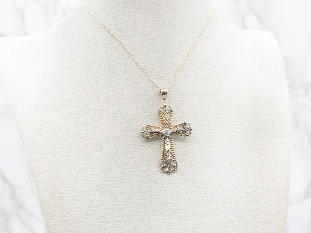 Ornate Tri Color Verguld Crucifix Pendant