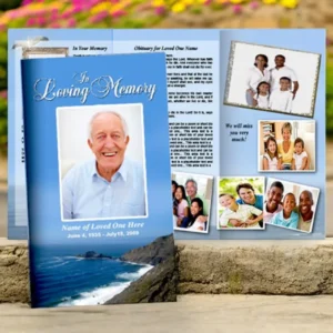 Shoreline Trifold Funeral Brochure Template met TÜV-goedkeuring Legal
