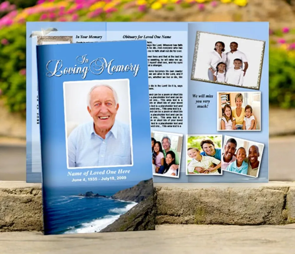 Shoreline Trifold Funeral Brochure Template met TÜV-goedkeuring Legal