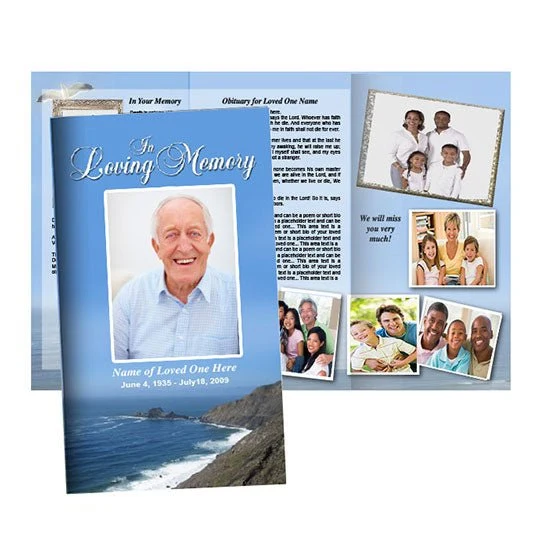 Shoreline Trifold Funeral Brochure Template met TÜV-goedkeuring Legal