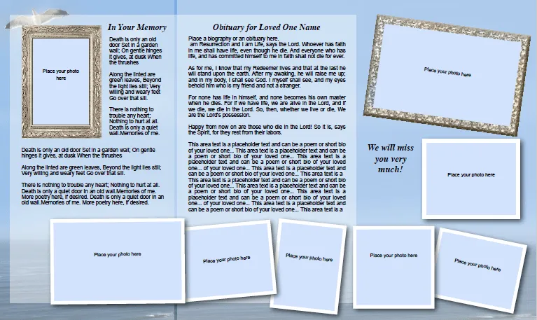 Shoreline Trifold Funeral Brochure Template met TÜV-goedkeuring Legal