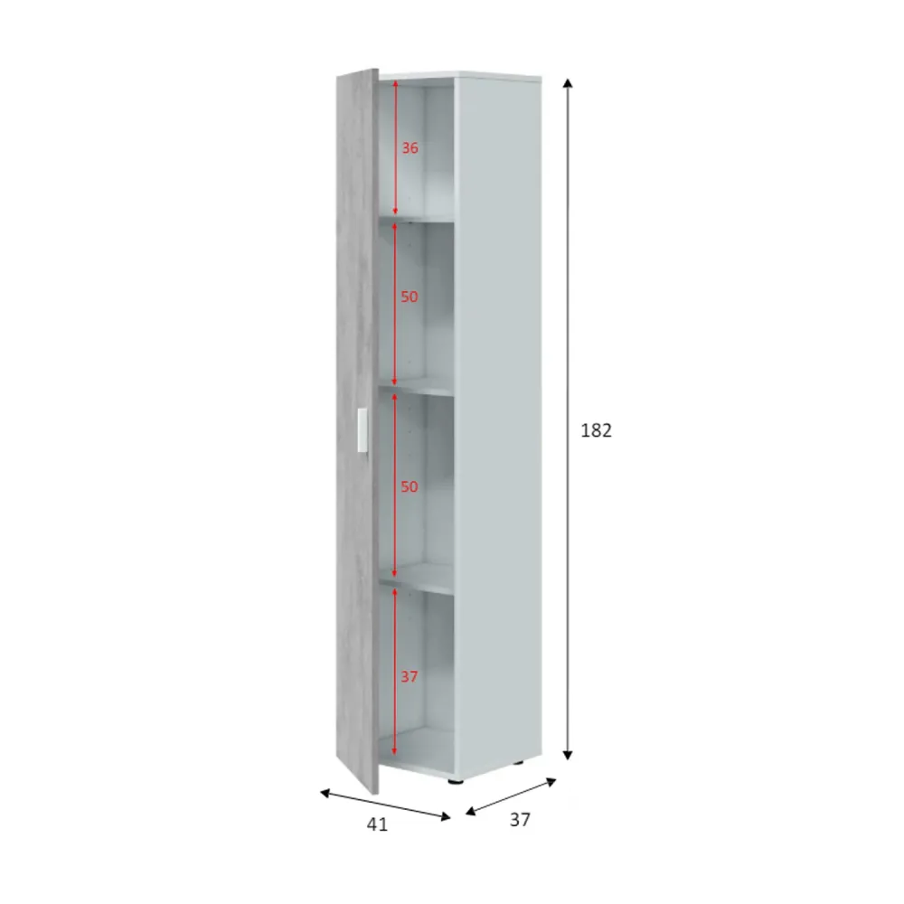Tall cabinet 3 verstelbare hoogte shelves Multiuse line - Cement White