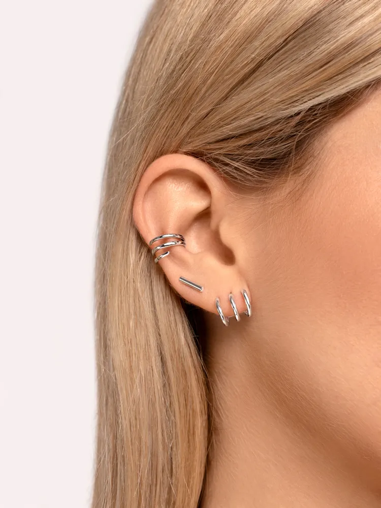 Three Silver Hoop Los earring