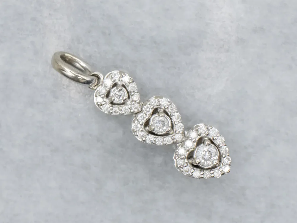 Triple Diamond Heart "Past Present Future" Gouden Pendant
