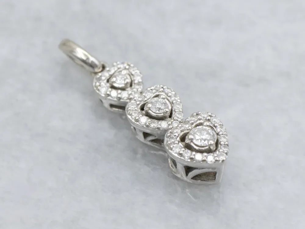 Triple Diamond Heart "Past Present Future" Gouden Pendant