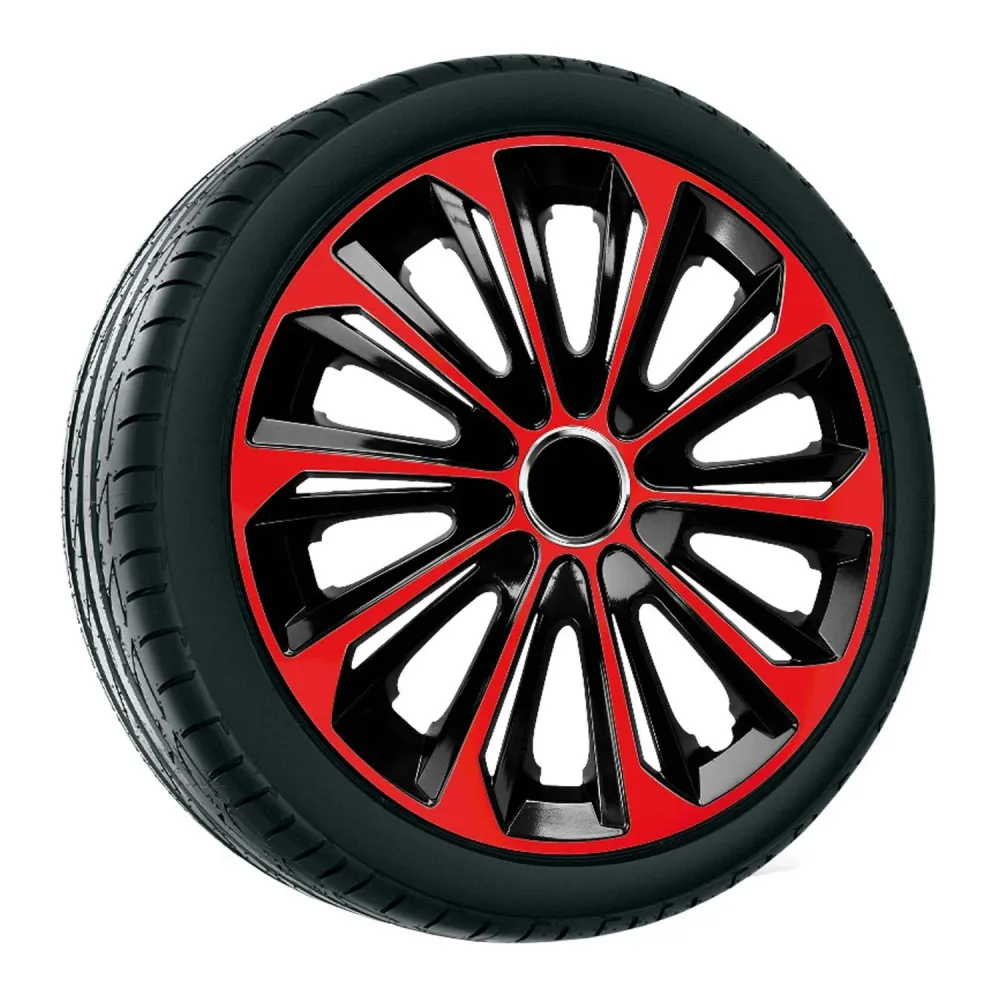 NRM - wieldoppen 14" - zwart met rood - set van 4 stuks - ABS / Duurzaam / Resistant chromen uitvoering
