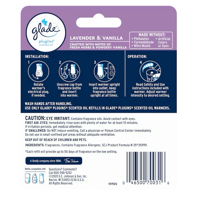 Glade Scented Oil 0.67-fl oz Lavender Vanilla Refill Air Freshener set van twee