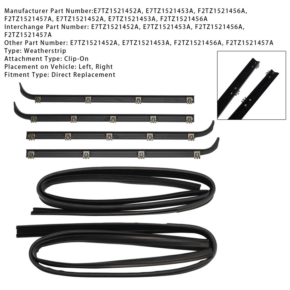 1987-1996 Ford Bronco Window Sweep 4 STKS Deur Raam Afdichting Riem Tochtstrip + 2 STKS Afdichting Kit