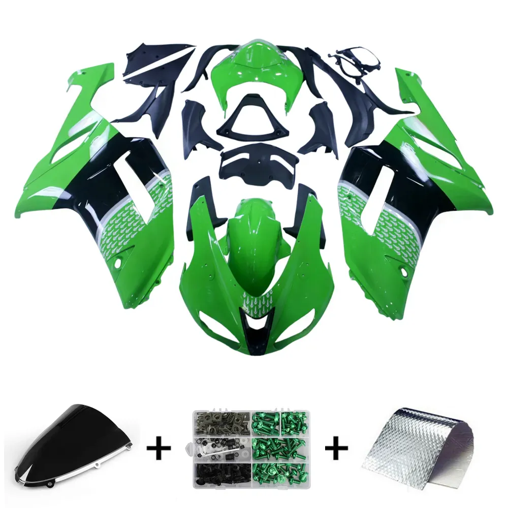 Amotopart 2007-2008 Kawasaki ZX6R 636 groen-zwarte kuipset