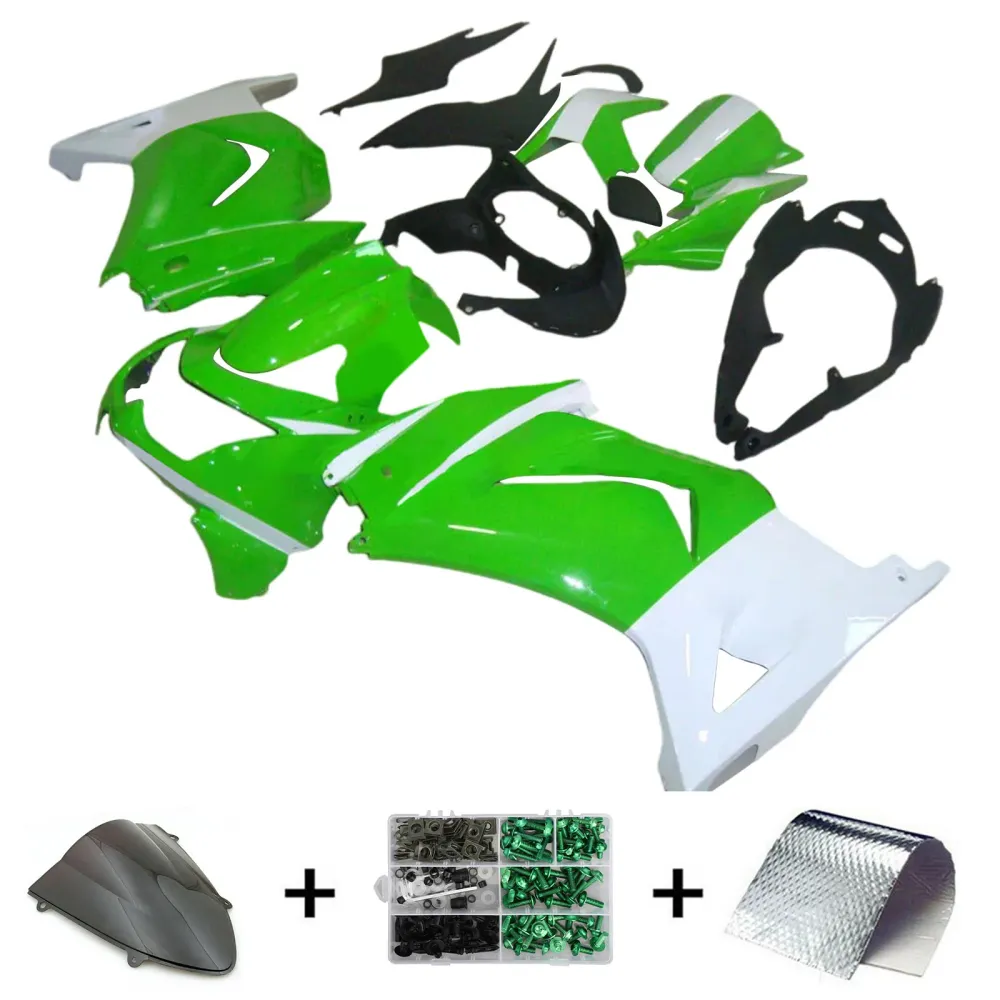 Amotopart 2008-2012 Kawasaki EX250 Ninja250r Green White & Black Fairing Kit