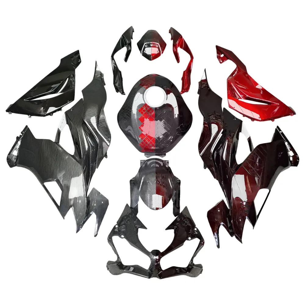 Amotopart 2019-2023 Kawasaki ZX6R Red & Carbon Fiber Pattern Fairing Kit