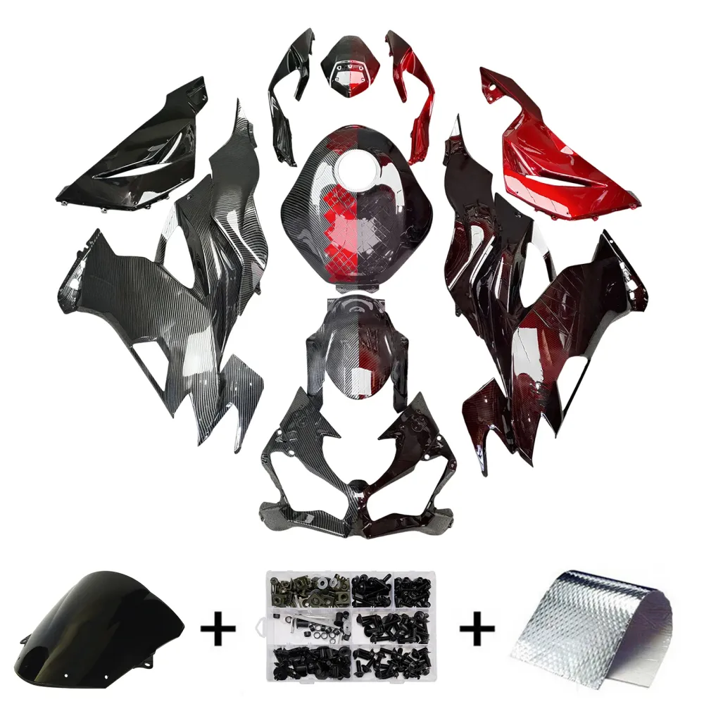 Amotopart 2019-2023 Kawasaki ZX6R Red & Carbon Fiber Pattern Fairing Kit