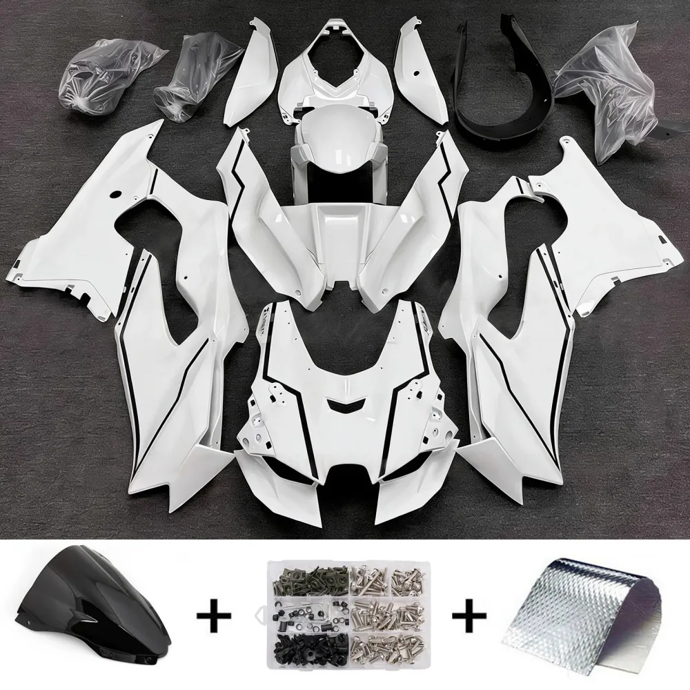 Amotopart 2021-2025 Kawasaki ZX-10R/ZX-10RR White Black Stripe Fairing Kit
