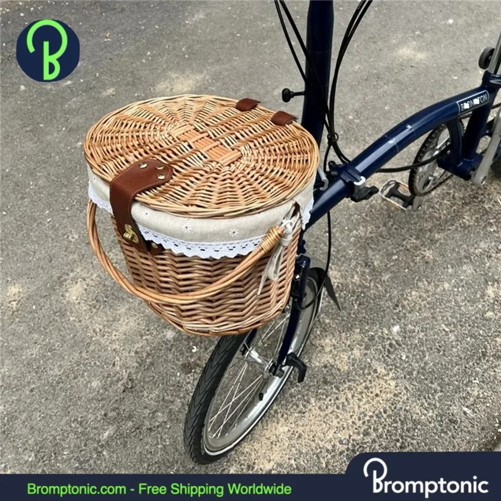 Brompton rieten mand met deksel - handgeweven Vintage stijl