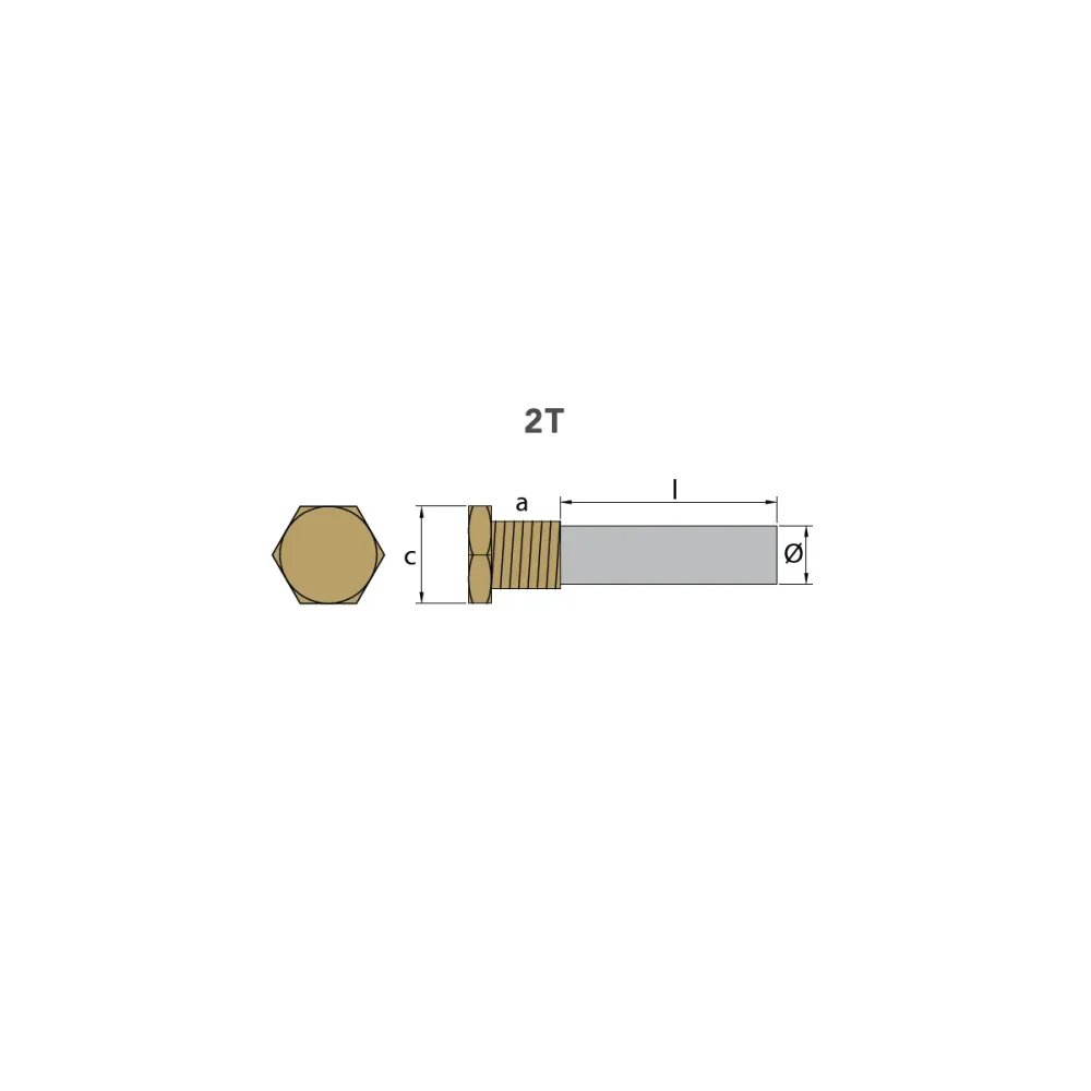 Cummins potloodanode Ø 16 L.50 Compleet, met messing plug th.1/2''GAS conico