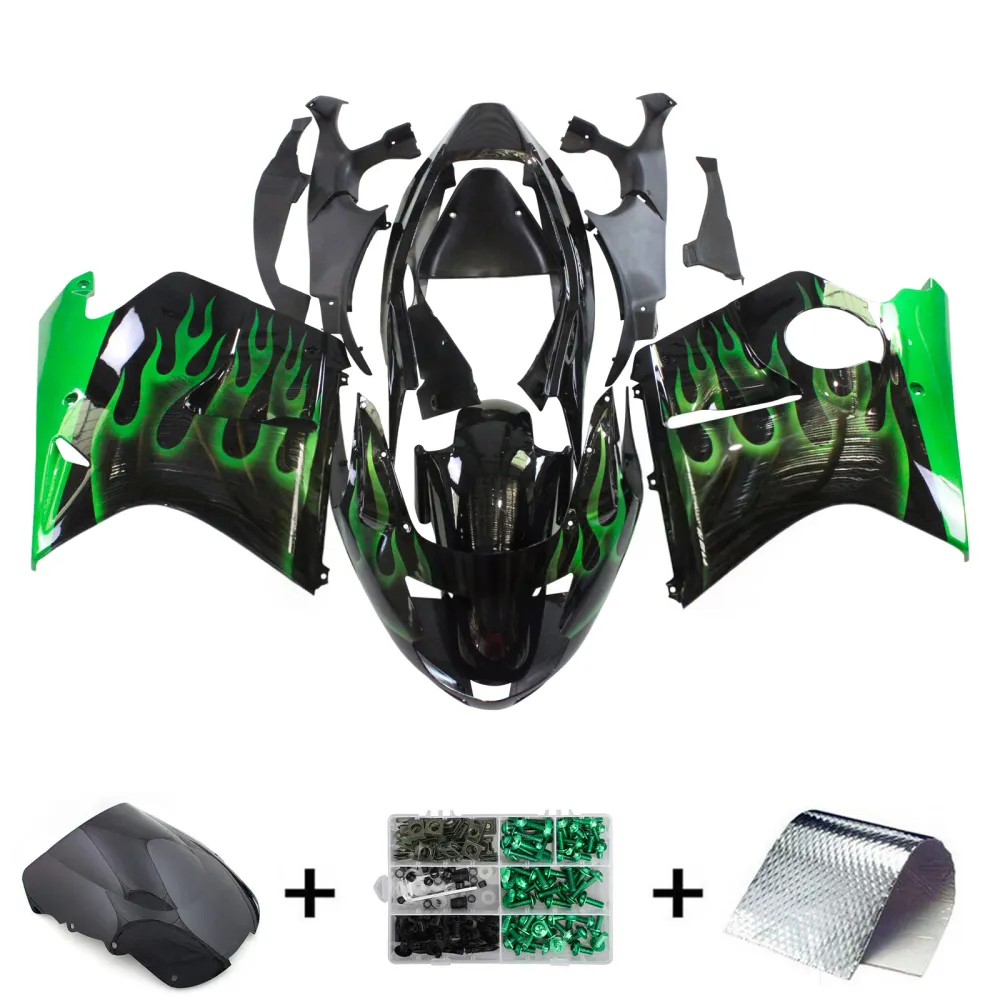 Amotopart 1996-2007 Honda CBR1100XX SuperBlackbird Fairing Green & Black Kit