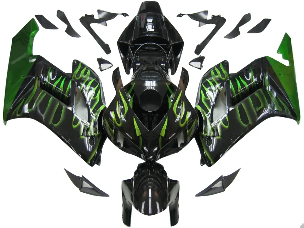 Amotopart Stroomlijnkappen Honda CBR1000RR 2004-2005 Kuip Flame Racing Zwart & Groen Kuipset