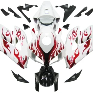 Amotopart Stroomlijnkappen Honda CBR1000RR 2004-2005 Kuip Wit & Red Flame Shark Racing Kuipset
