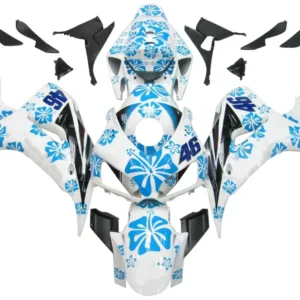 Amotopart Stroomlijnkappen Honda CBR1000RR 2006-2007 Kuip Wit & Blauwe Bloemen Racing Kuipset