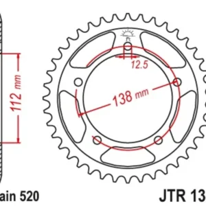 JT SPROCKETS Staal standaard achtertandwiel 1316 - 520
