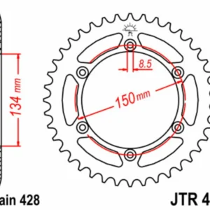 JT SPROCKETS Staal standaard achtertandwiel 459 - 428
