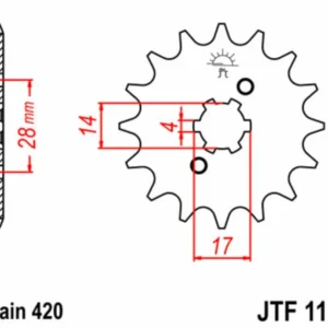 JT SPROCKETS Staal standaard voortandwiel 1127 - 420