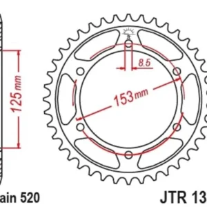 JT SPROCKETS Standaard staal achtertandwiel 1301 - 520