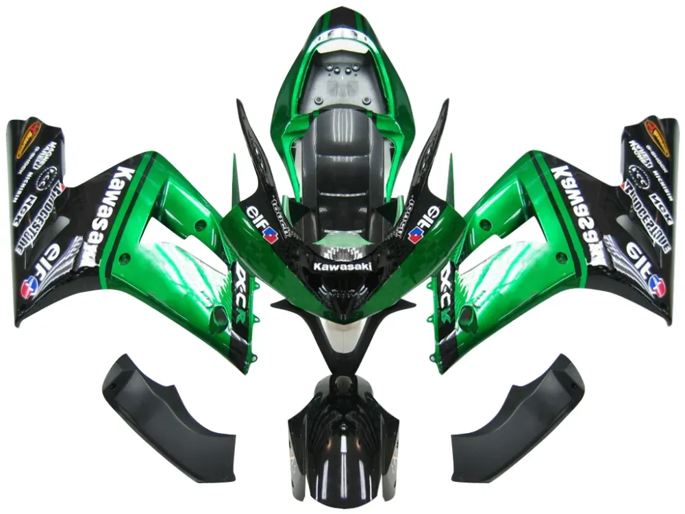 Amotopart 2003-2004 Kawasaki ZX6R Fairing Multi Green & Black Kit