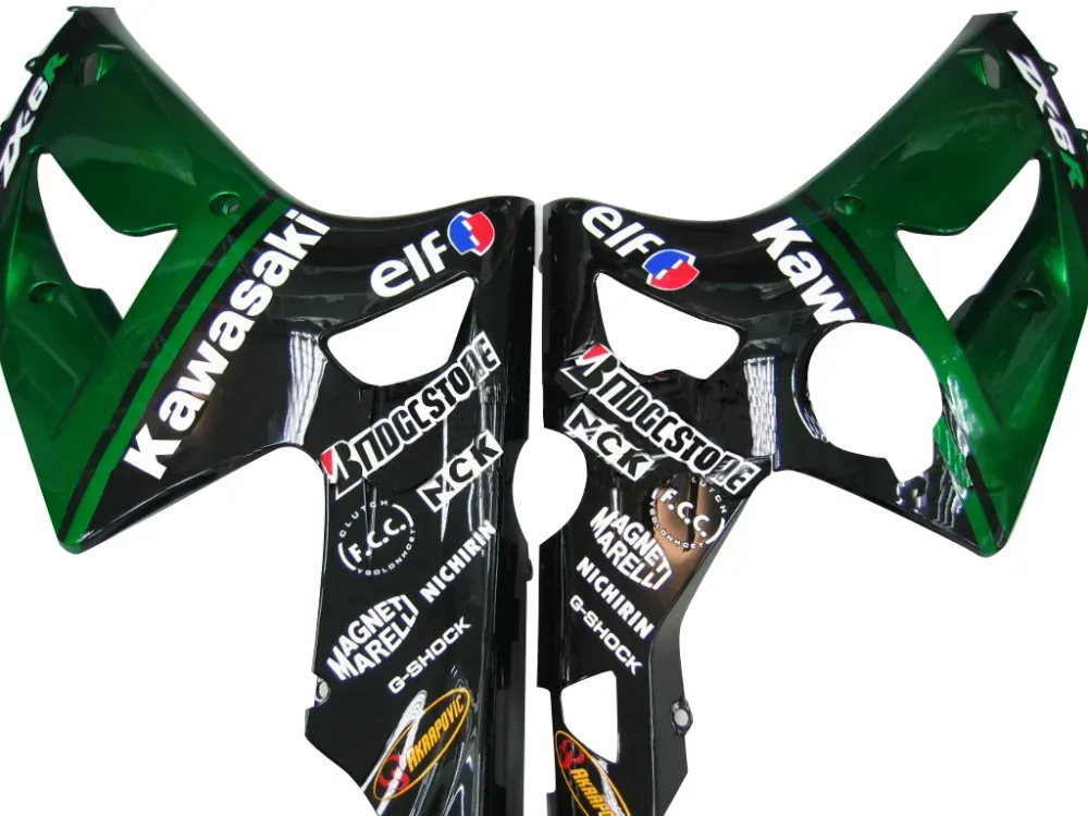 Amotopart 2003-2004 Kawasaki ZX6R Fairing Multi Green & Black Kit