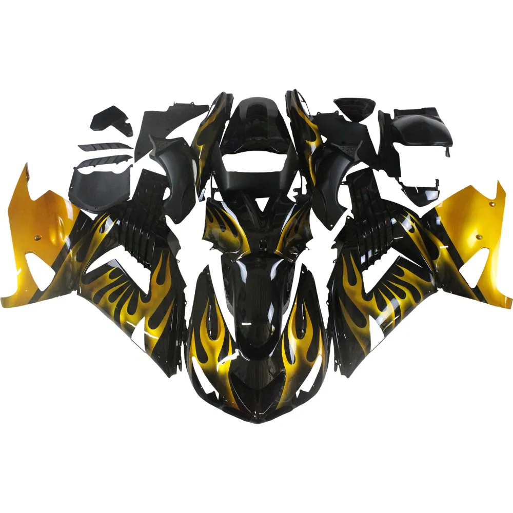 Amotopart 2006-2011 Kawasaki ZX14R zwart met gele vlambeurskit