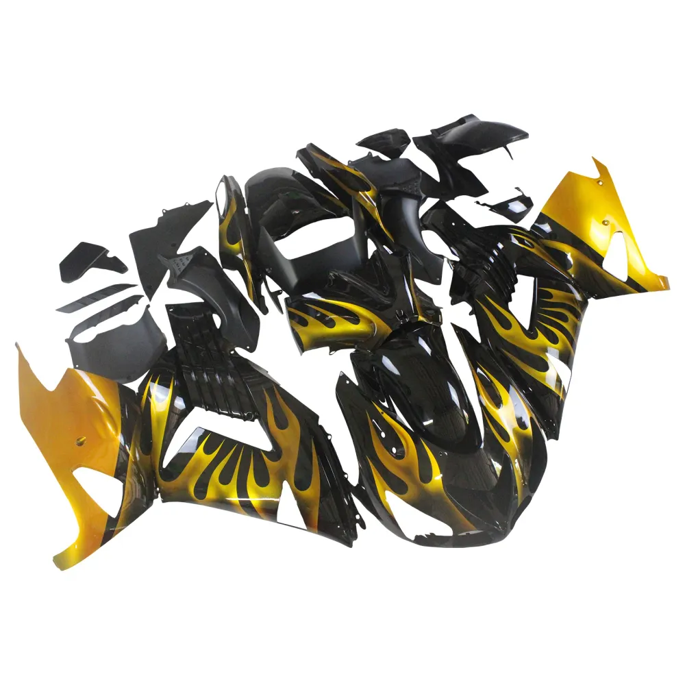 Amotopart 2006-2011 Kawasaki ZX14R zwart met gele vlambeurskit