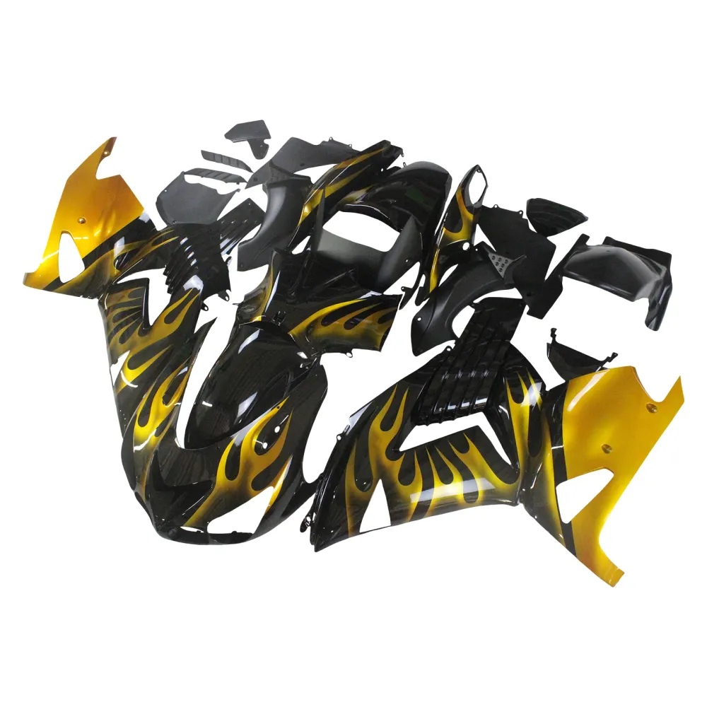 Amotopart 2006-2011 Kawasaki ZX14R zwart met gele vlambeurskit