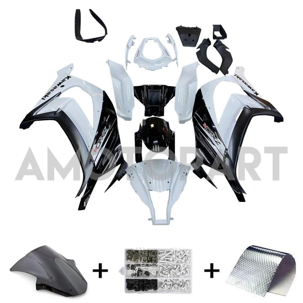 Amotopart 2011-2015 Kawasaki ZX10r Fairing White & Black Kit