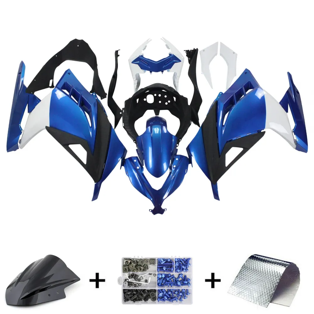 Amotopart 2013-2024 Kawasaki EX300/Ninja 300 White & Blue Fairing Kit