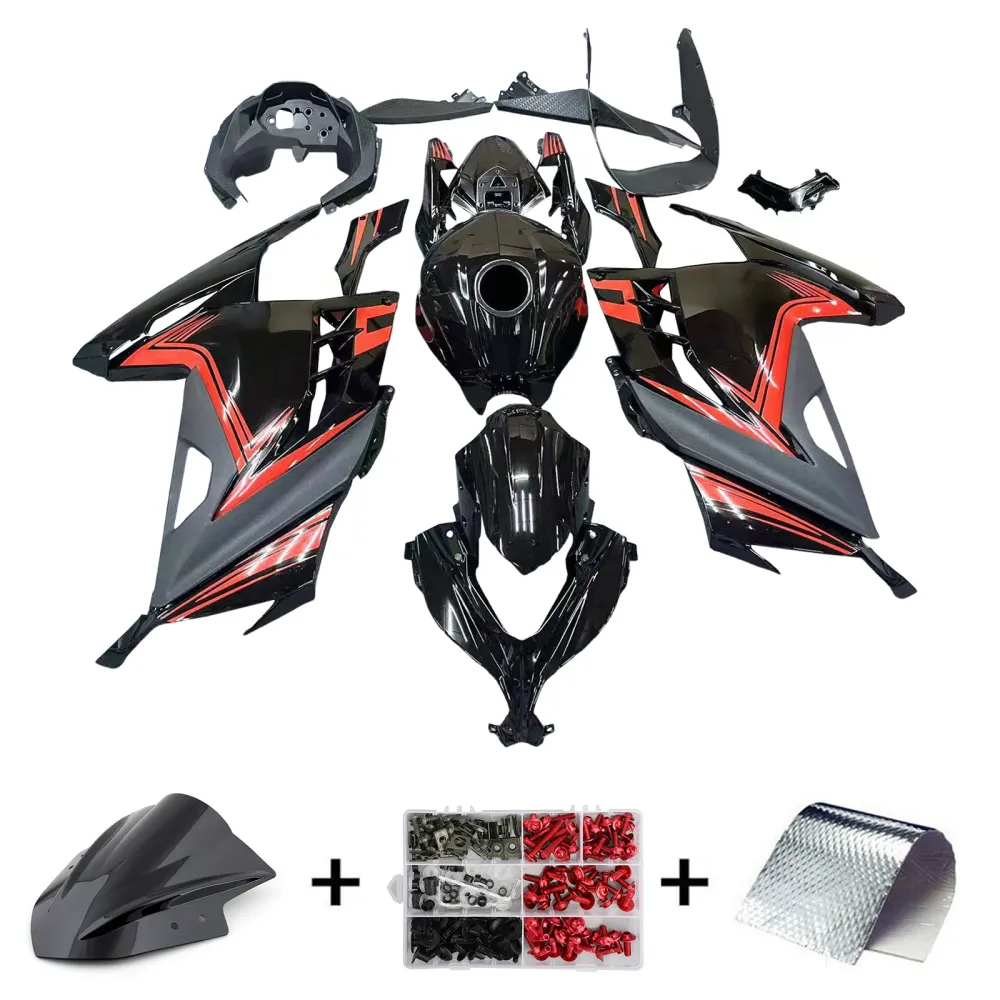 Amotopart 2013-2024 Kawasaki EX300/Ninja300 Black & Orange Fairing Kit