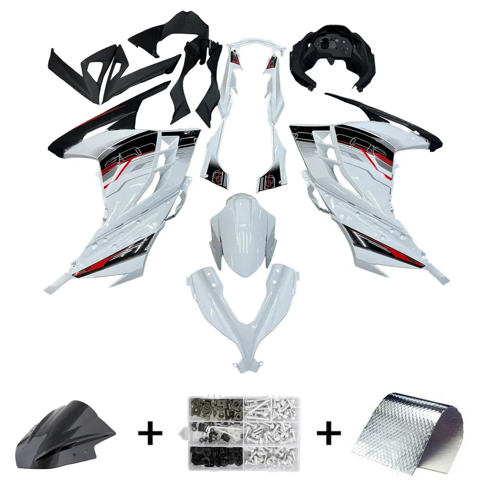 Amotopart 2013-2024 Kawasaki EX300R Fairing White & Black Kit