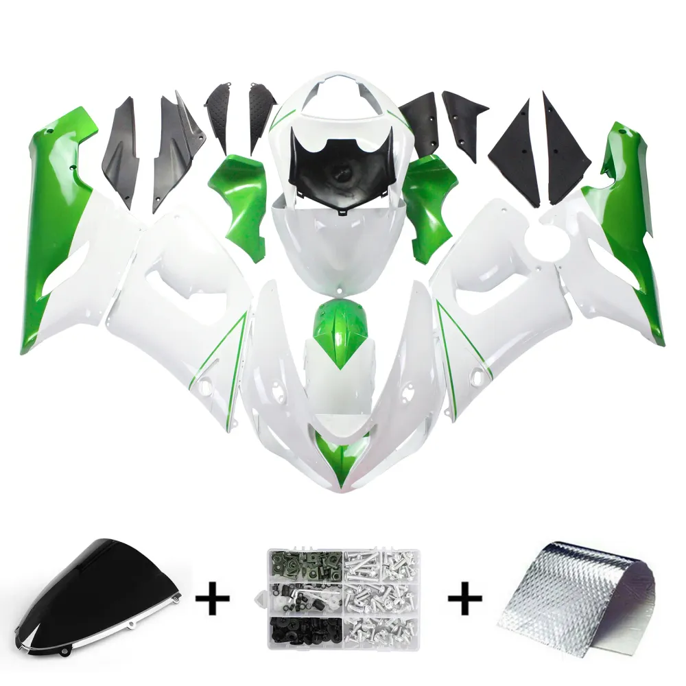 Amotopart Kawasaki 2005-2006 ZX6R 636 Wit Mix Groen Kuipset