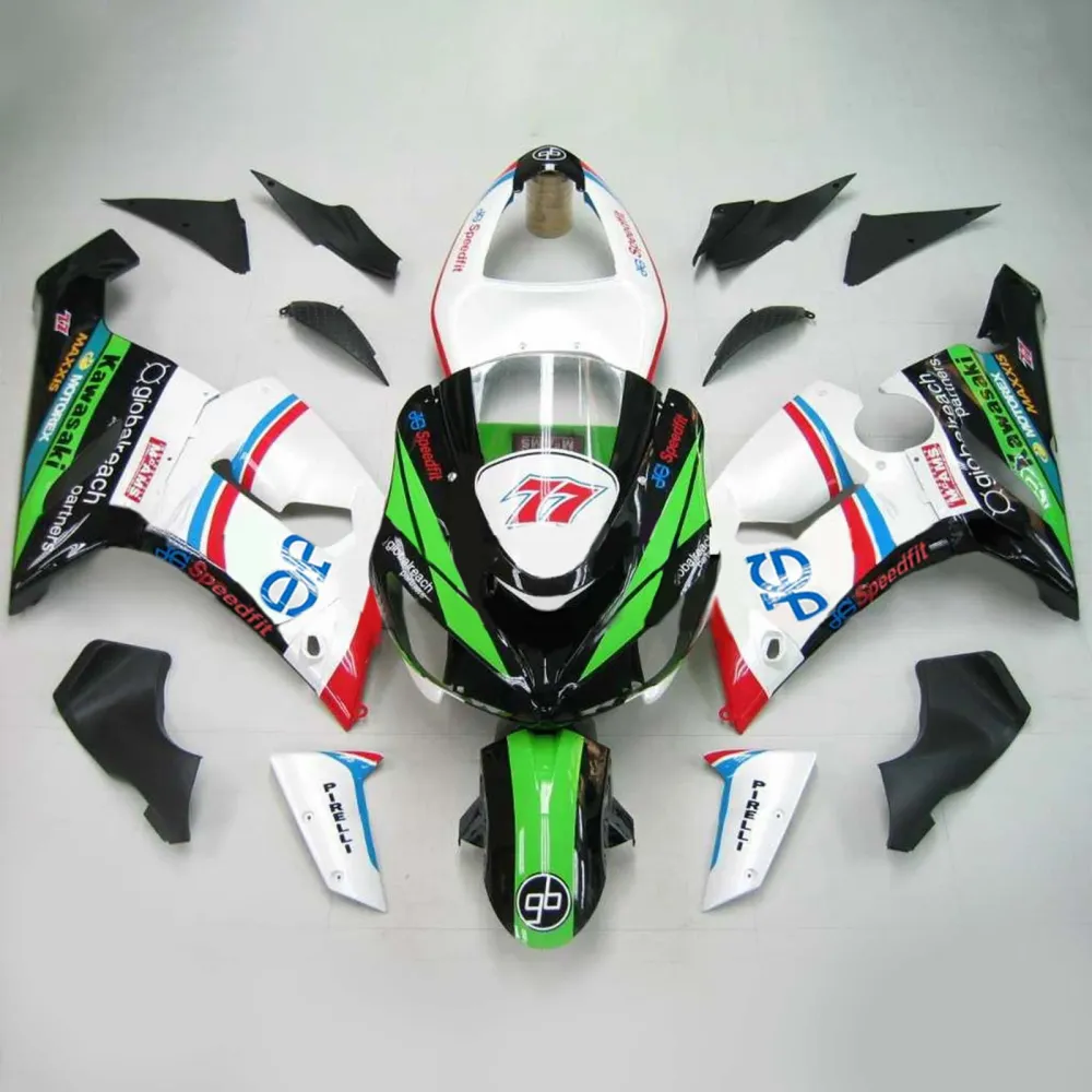 Amotopart Kawasaki 2005-2006 ZX6R 636 wit met kleurrijk logo kuipset