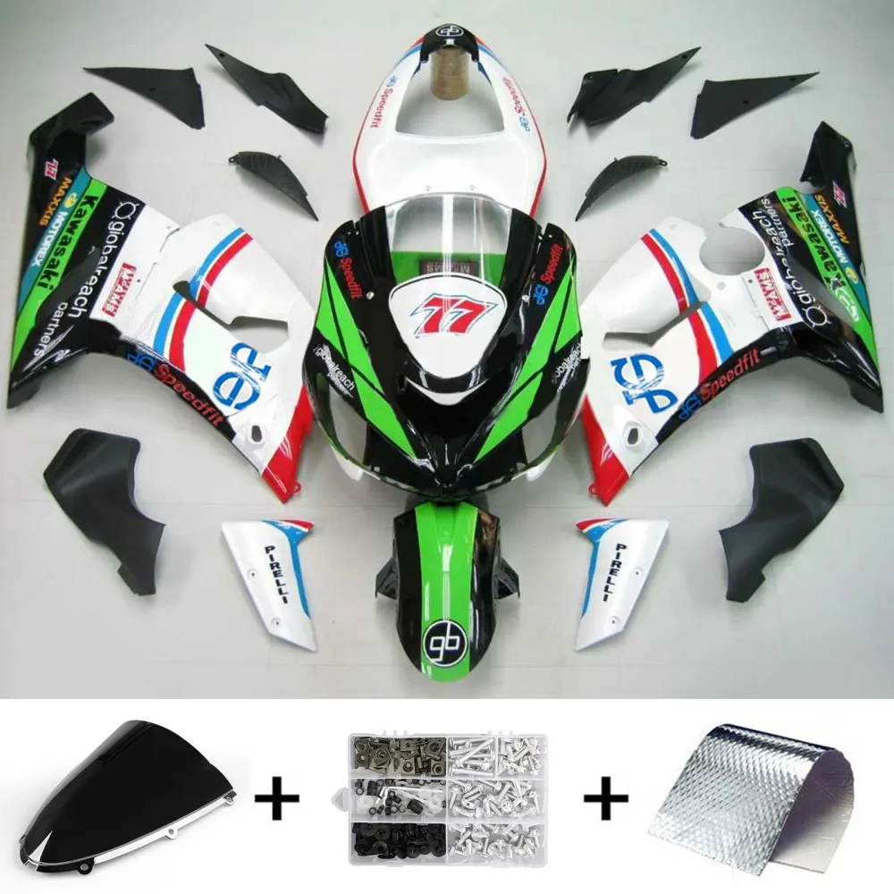 Amotopart Kawasaki 2005-2006 ZX6R 636 wit met kleurrijk logo kuipset