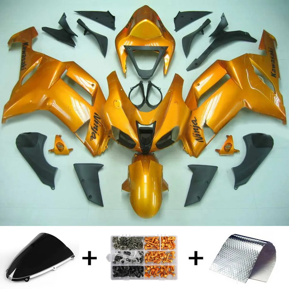 Amotopart Kawasaki 2007-2008 ZX6R 636 oranje met zwarte logo's kuipset