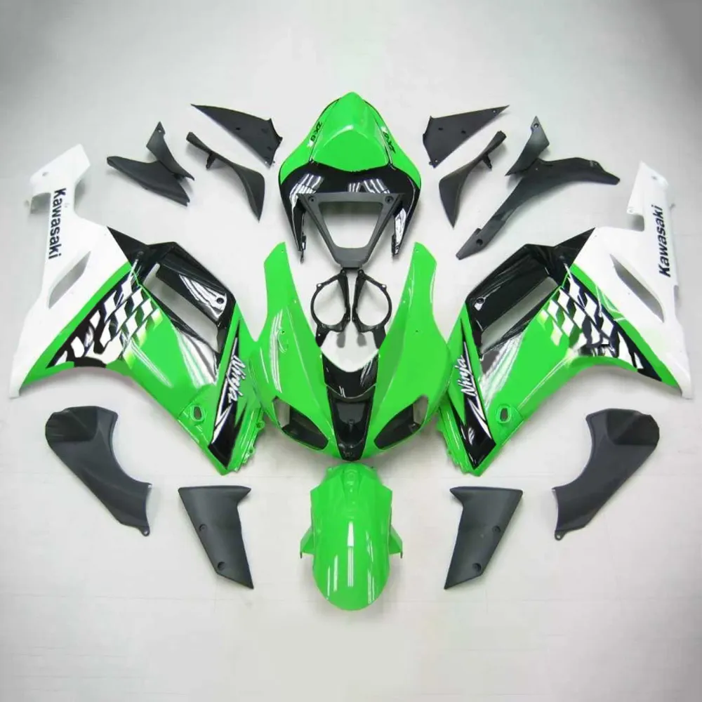 Amotopart Kawasaki 2007-2008 ZX6R 636 zwartgroene kuipset