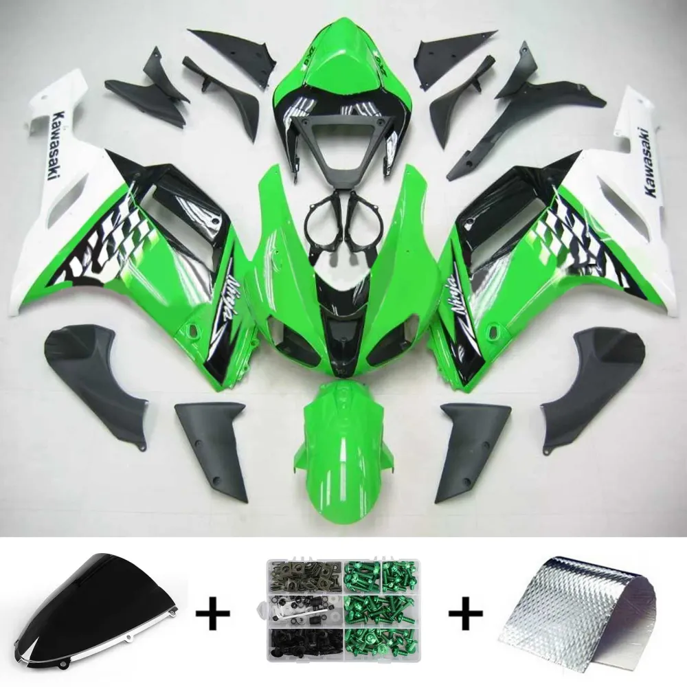 Amotopart Kawasaki 2007-2008 ZX6R 636 zwartgroene kuipset