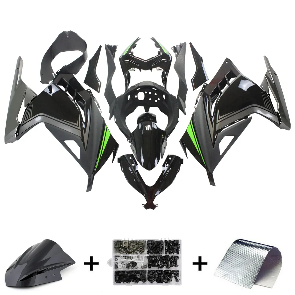 Amotopart Kawasaki 2013-2024 EX300/Ninja 300 Black Sliver Fairing Kit