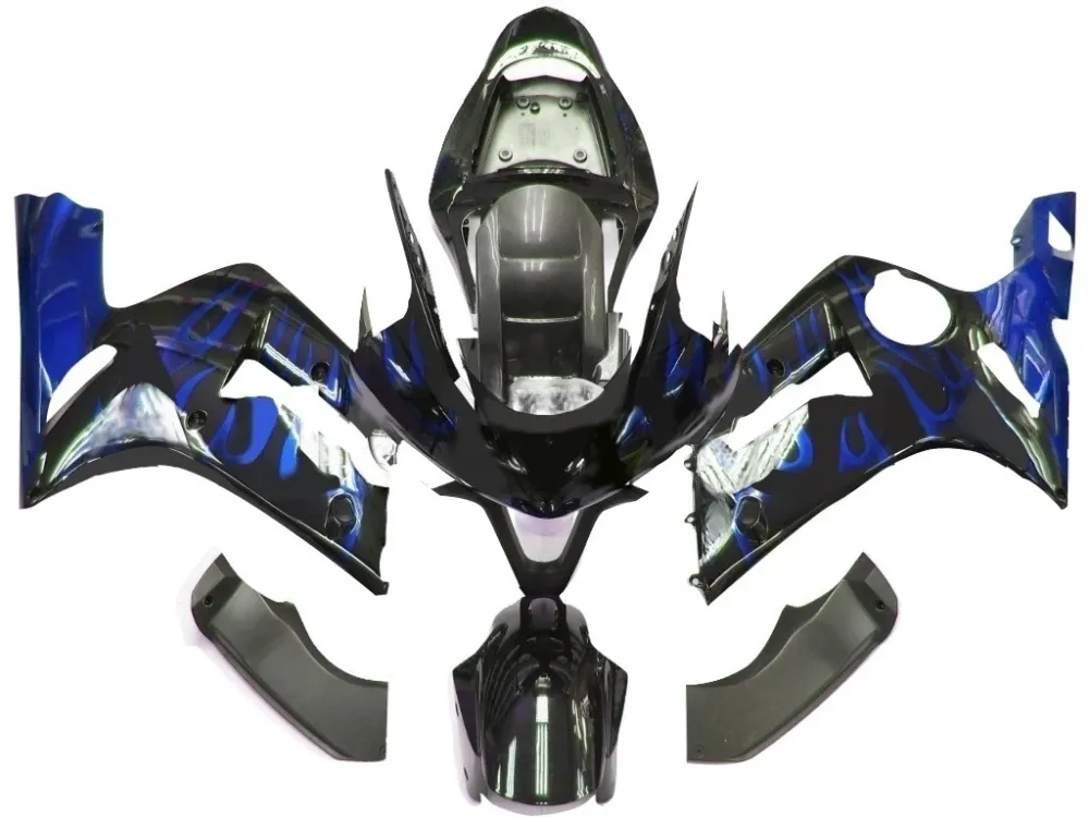 Amotopart kuip voor Kawasaki ZX6R 2003-2004, zwart&Bblauwe vlammenset