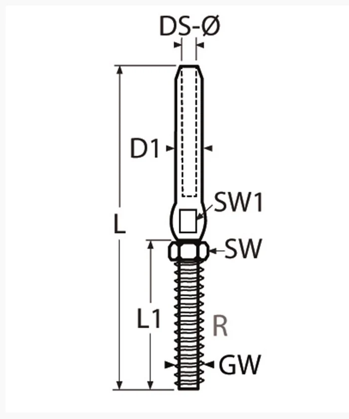 Marinetech 8307414/7 Studterminal met Moer Rechts M14x180 mm