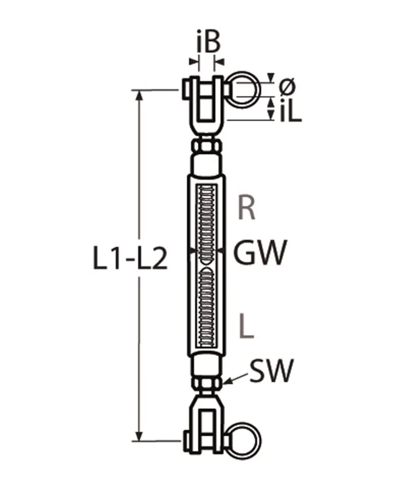 Marinetech Wantspanner M10 Open Gaffel-Gaffel BL: 1750kg