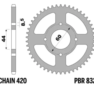 PBR Staal C45 standaard achtertandwiel 832 - 420